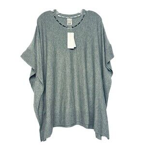 Chico's Gray Oversized Poncho Sweater S/M Peal Detail Embellished Neckline New